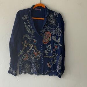 Johnny Was Blue and Red Button Down Shirt